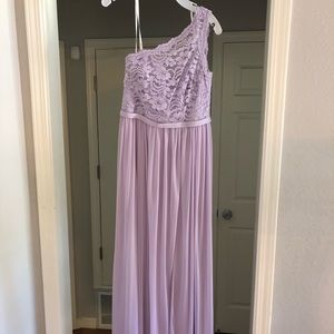 David’s Bridal One Shoulder Lace Top Dress
